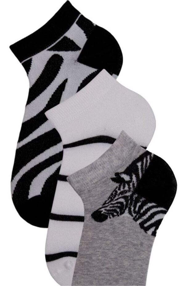 Zebra Patterned 3-Piece Step Socks - 2