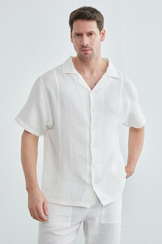 Basic Müslin Kumaş Kısa Kol Gömlek - 2