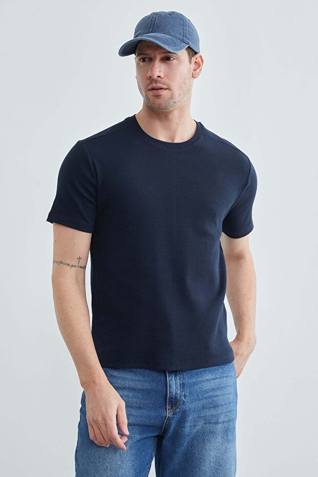 Basic Fitilli Bisiklet Yaka Tişört - 1