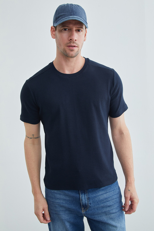 Basic Fitilli Bisiklet Yaka Tişört - 4