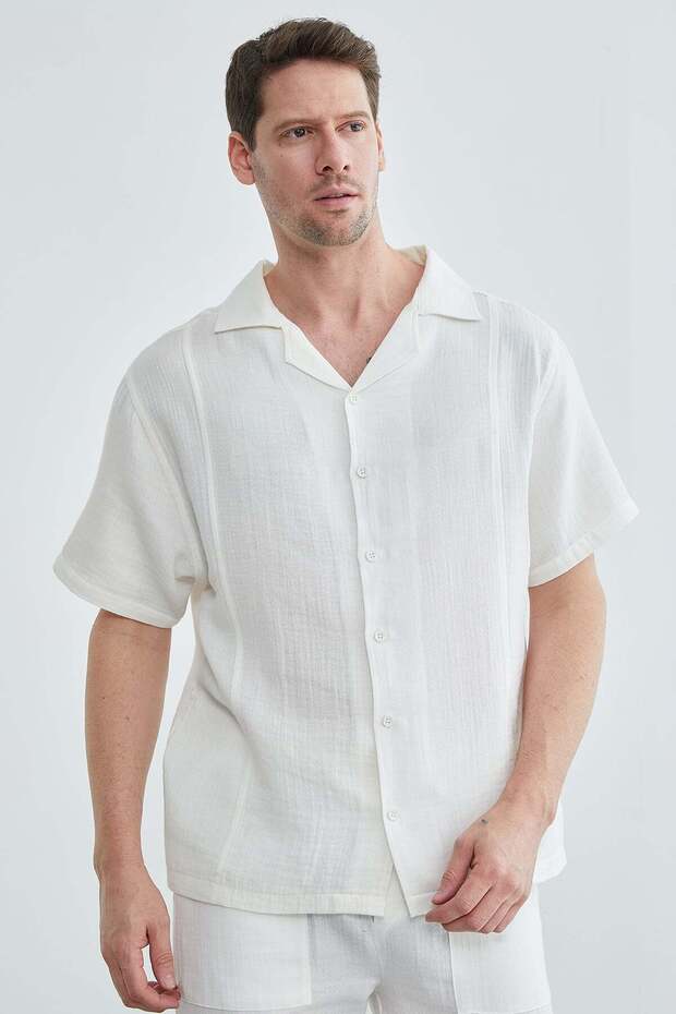 Basic Müslin Kumaş Kısa Kol Gömlek - 3