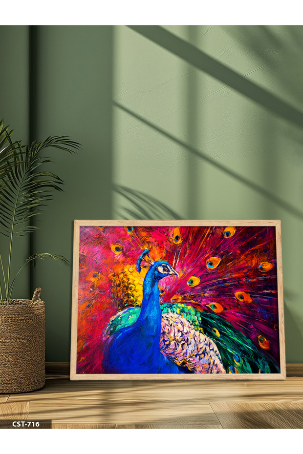 Colorful Peacock One Piece Wooden Framed Painting