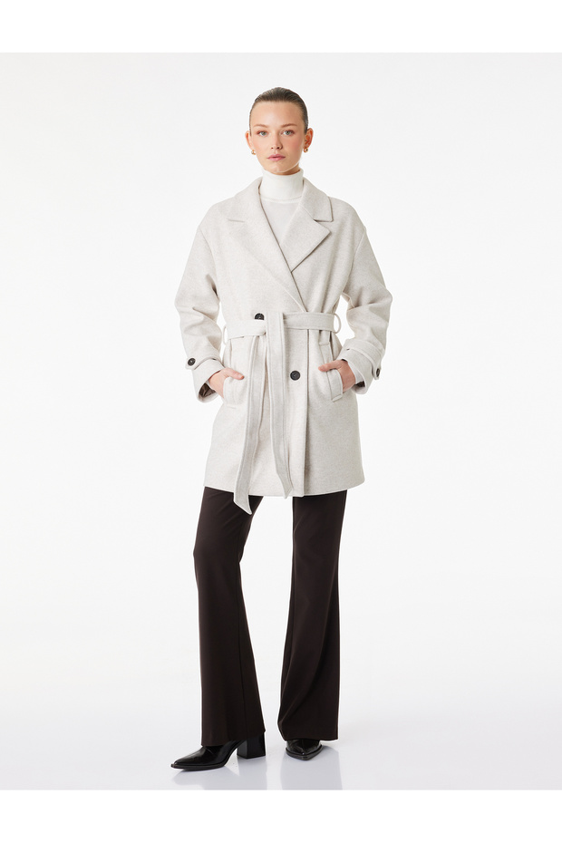 Long Sleeve Pocketed Double Breasted Cashmere Trench Coat