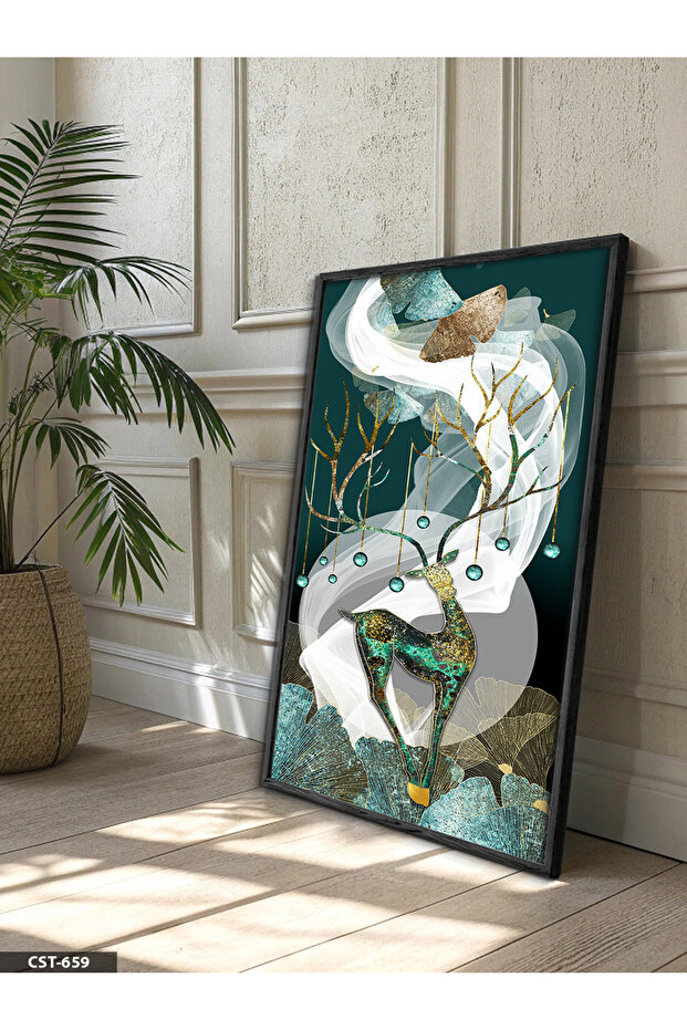 Sparkling Deer One Piece Black Wooden Framed Painting