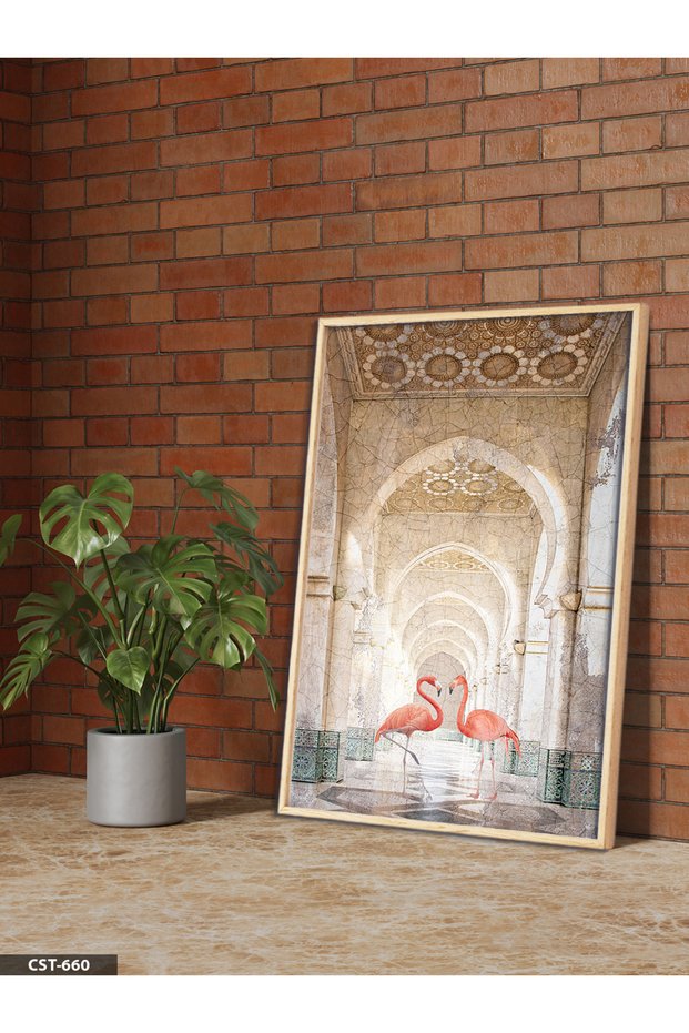 Two Pink Flamingo One-Piece Wooden Framed Paintings