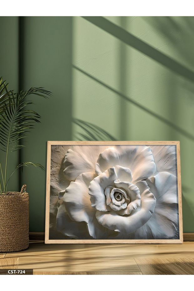 Textured Appearance White Flower One-Piece Wooden Framed Painting