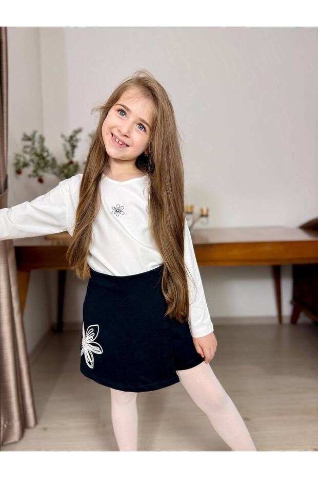 Girl's Embroidered Shorts and Skirt Two-Piece Holiday Outfit