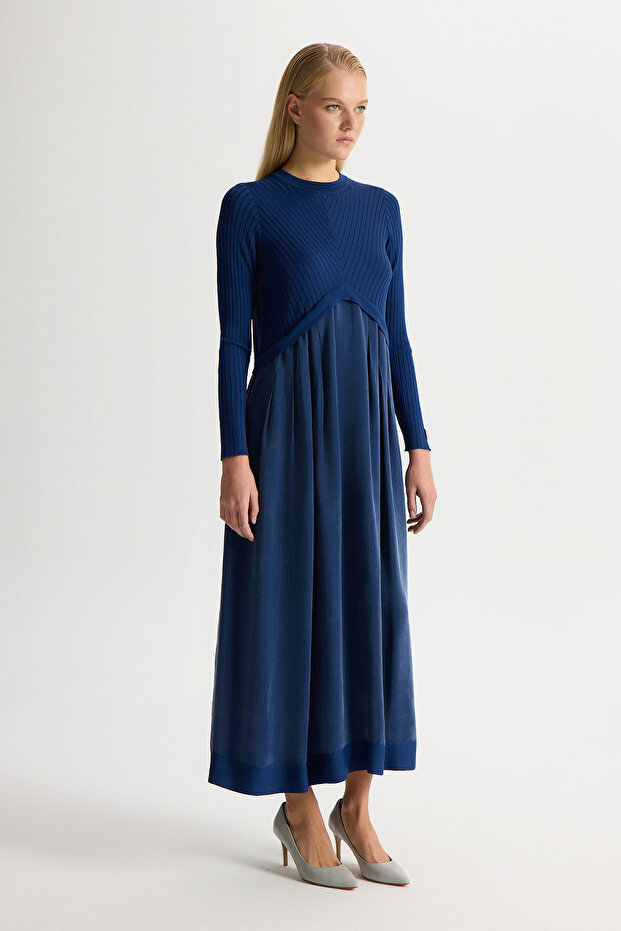 Triko Cupro Elbise Navy - 3