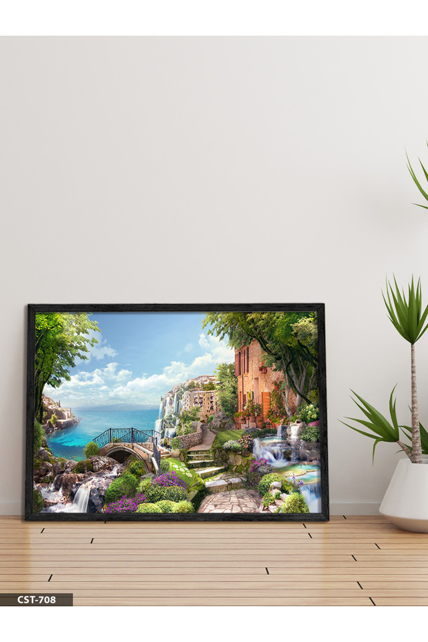 Street View Facing the Sea One-Piece Black Wooden Framed Painting