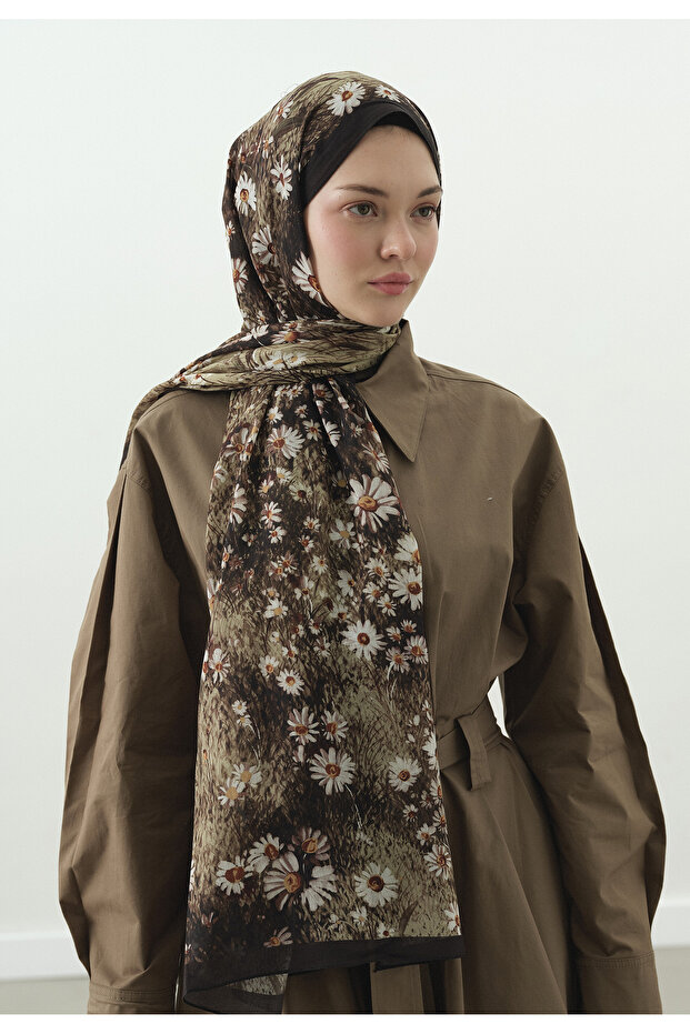 شال من القطن والفسكوز بنقشة زهرة الأقحوان الصغيرة - 1