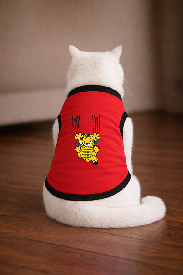 Red Garf1 Cat Printed Cat Tshirt Size m Cat Clothing (100% Cotton Combed)