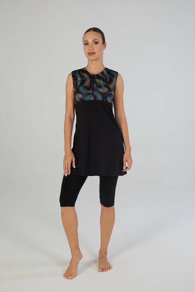 Tropical Patterned Sleeveless Tights Dress Swimsuit