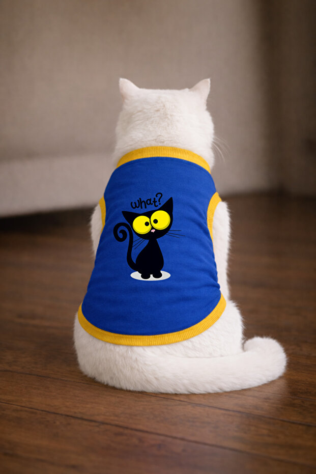 Blue What Cat Printed Cat Tshirt Size m Cat Clothing (100% Cotton Combed)