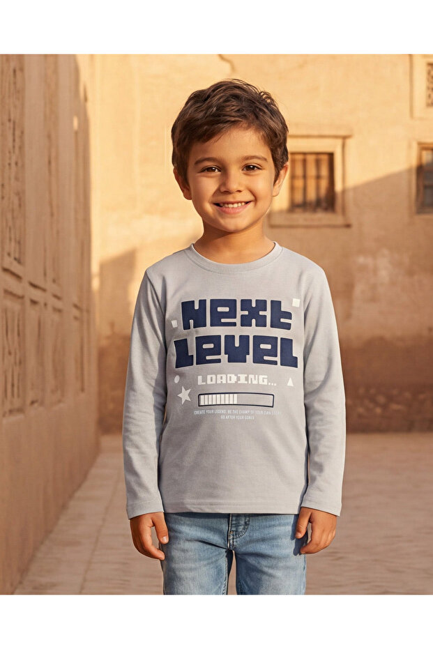Boys Grey Long Sleeve Printed T-Shirt