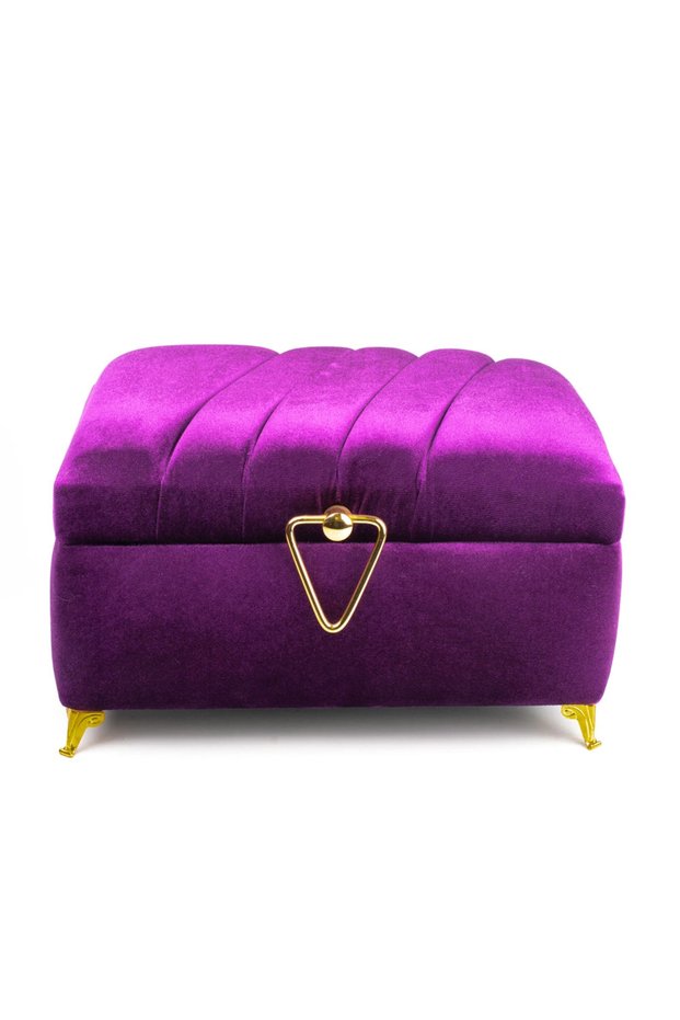 Velvet Chest Box for Dowry and Quran, Striped (Purple, Hollow Box)