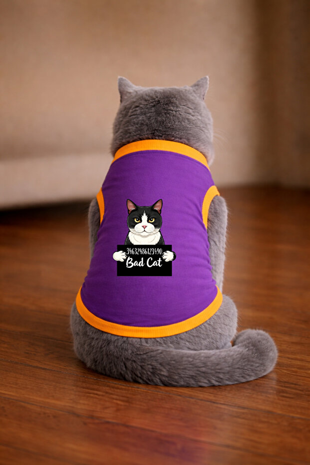 Mor Wanted Black and White Printed Cat Tshirt Size m Cat Clothing (100% Combed Cotton)