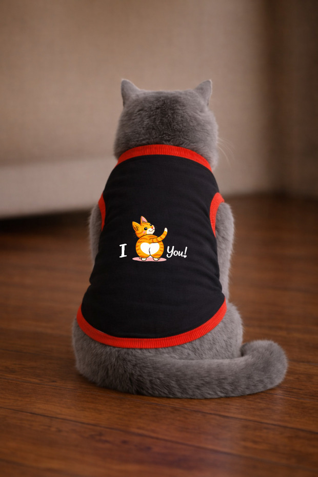 Black Love U Tekir Printed Cat Tshirt Size m Cat Clothing (100% Cotton Combed)