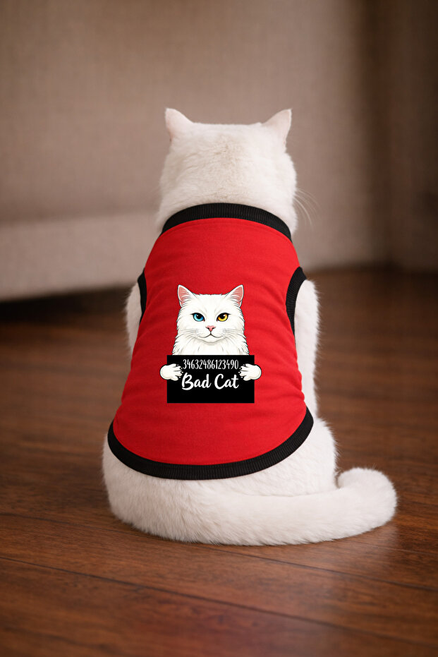 Red Wanted Van Printed Cat Tshirt Size m Cat Clothing (100% Cotton Combed)