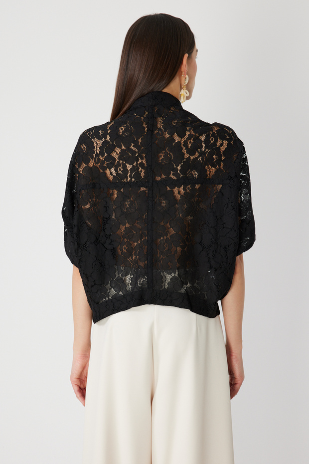 Kapak Cepli Dantelli Ceket - 4