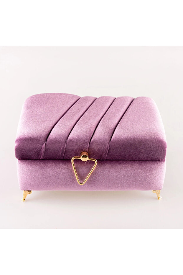 Velvet Chest Box for Dowry and Quran, Striped (Lilac, Hollow Box)