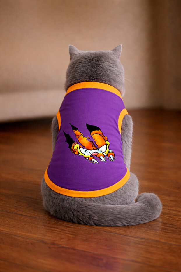 Purple Garf3 Cat Printed Cat Tshirt Size S Cat Clothing (100% Cotton Combed)