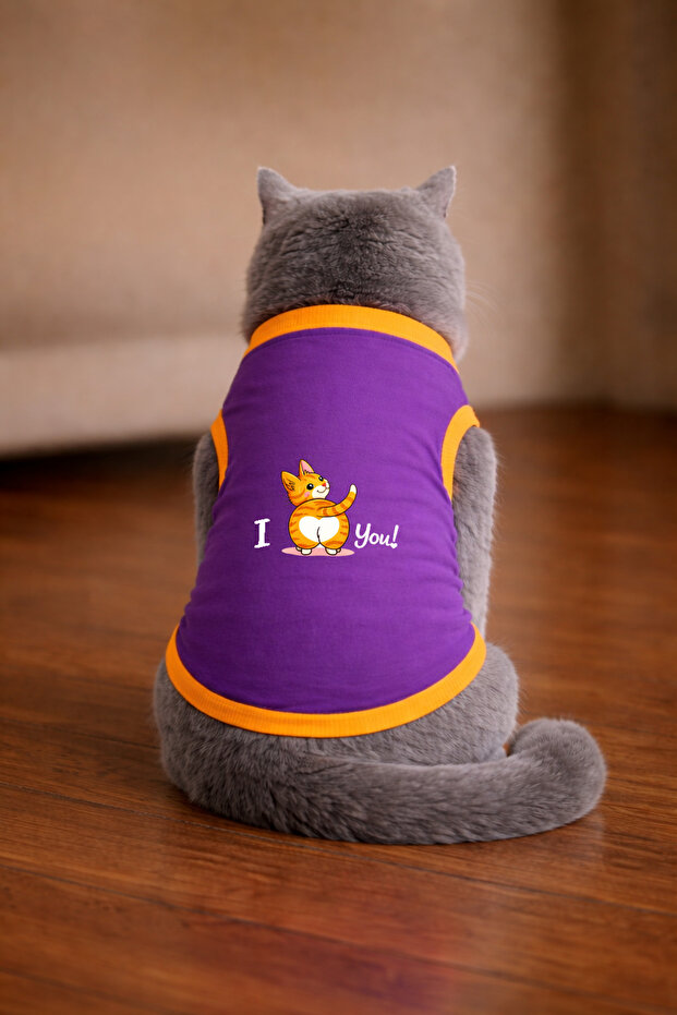 Mor Love U Tekir Printed Cat Tshirt Size S Cat Clothing (100% Cotton Combed)