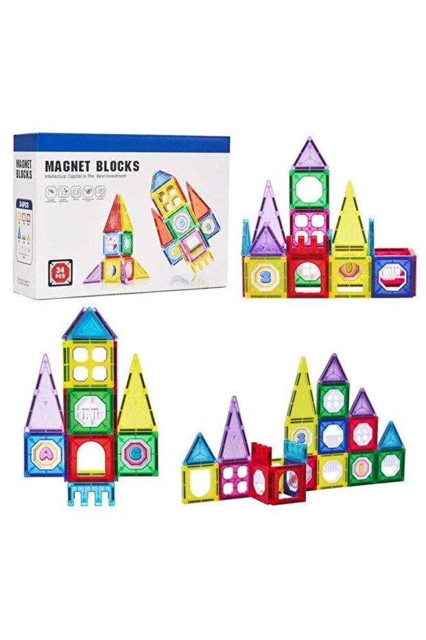 34PCS 3D Magnetic Tiles Set – Building Blocks Construction Toy for Kids 3+ Years
