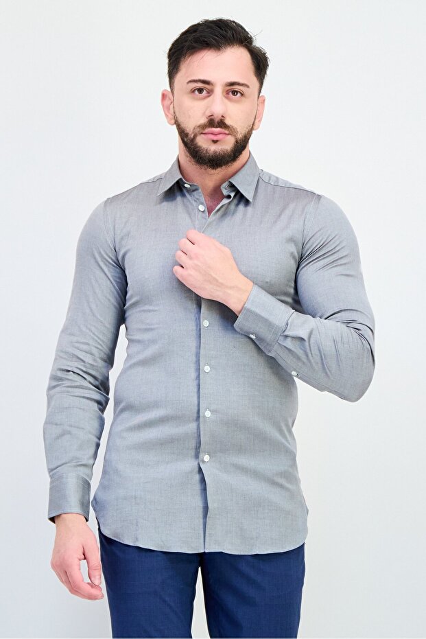 Men Slim Fit Heather Long Sleeves Dress Shirt, Grey