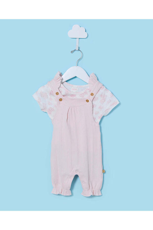 Baby Girls Pink T-Shirt With Dungree Set (2 Piece)