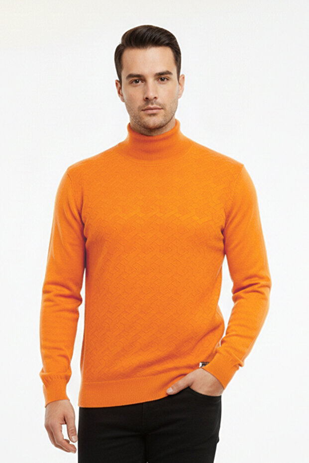 Men's Half Turtleneck Patterned Sweater - 1
