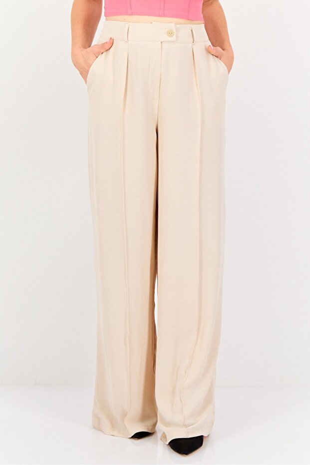 Women Regular Fit Textured Palazzo Pants, Beige