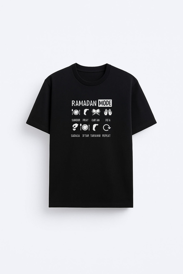 Ramadan Vibe Ramadan Mubarak Printed Crew Neck Black T-Shirt T-Shirt
