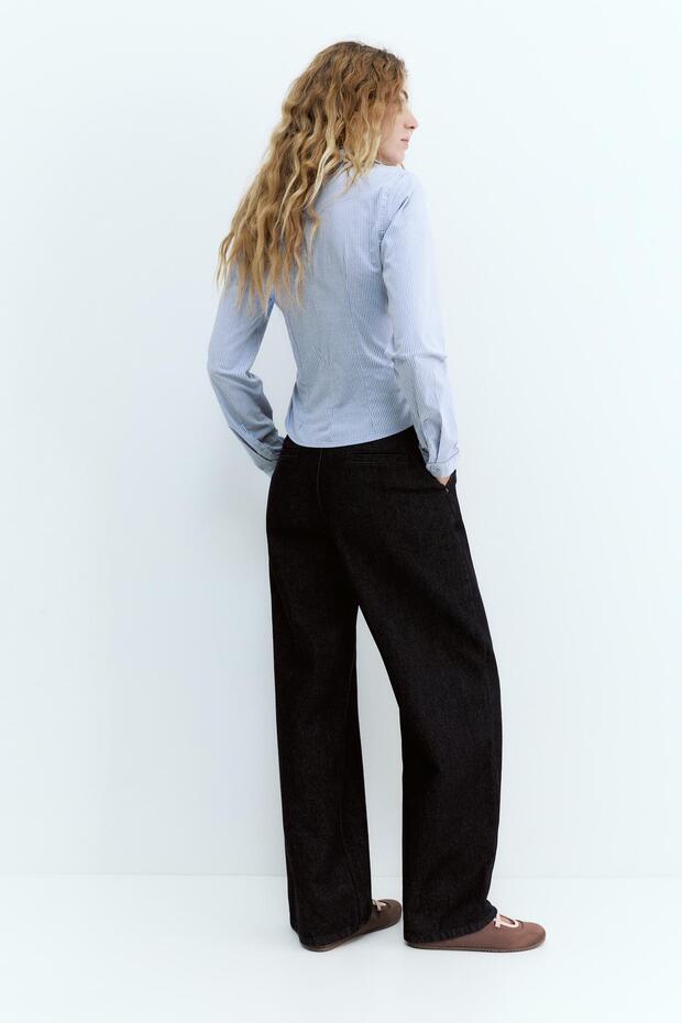 Poplin yırtmaçlı dar kesim gömlek - 5