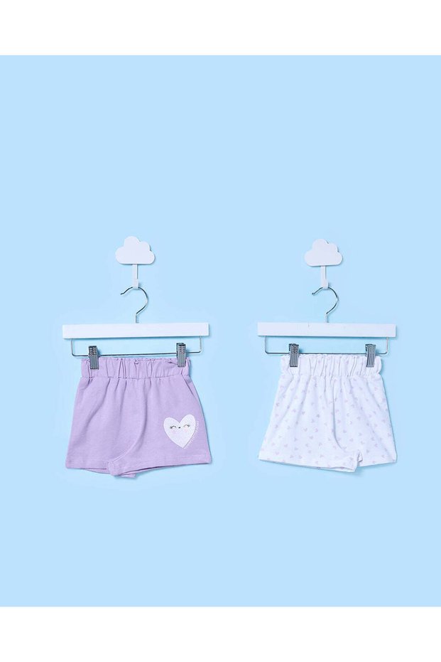 Infant Girls Pink And White Printed Shorts (Pack of 2)