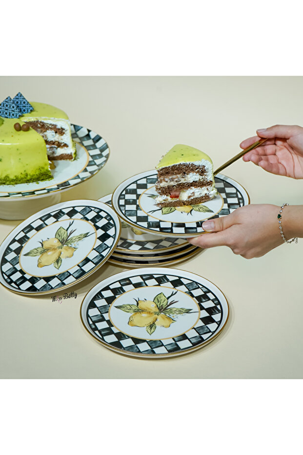 Linda Porcelain 6-Piece Cake Plate