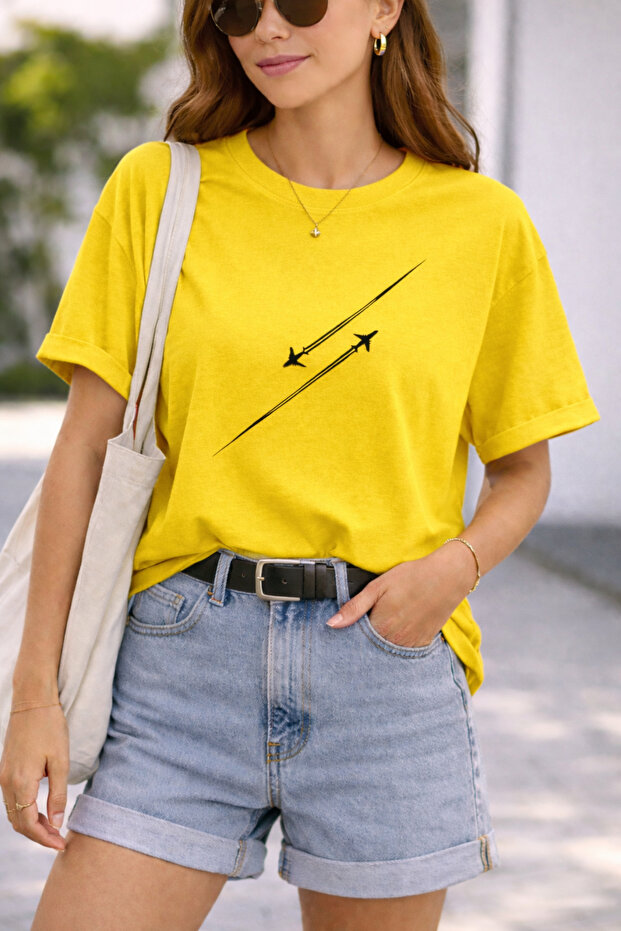 Jet Airplane Printed Cotton Relaxed Fit Round Neck Unisex T-Shirt