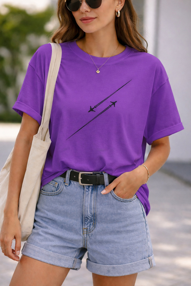 Jet Airplane Printed Cotton Relaxed Fit Round Neck Unisex T-Shirt