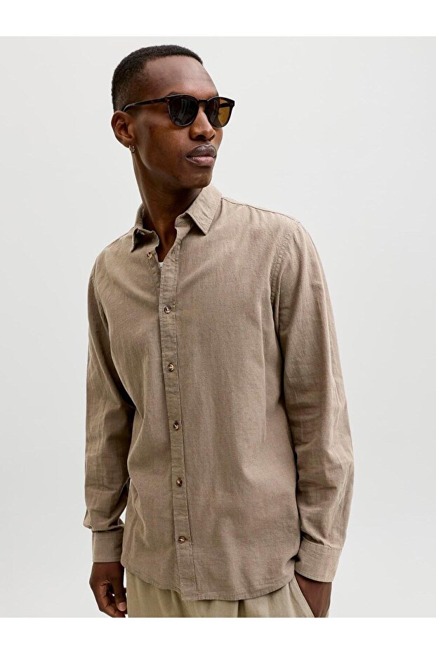 JJESUMMER LINEN BLEND SHIRT L/S SN Falcon - 4