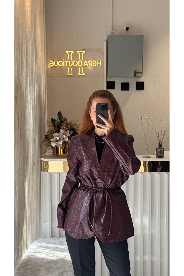 Kuşaklı deri ceket - 2