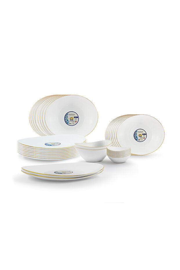 Dinnerware 36 Pcs Set Gold line Opal Glassware Microwave safe, Dishwasher safe