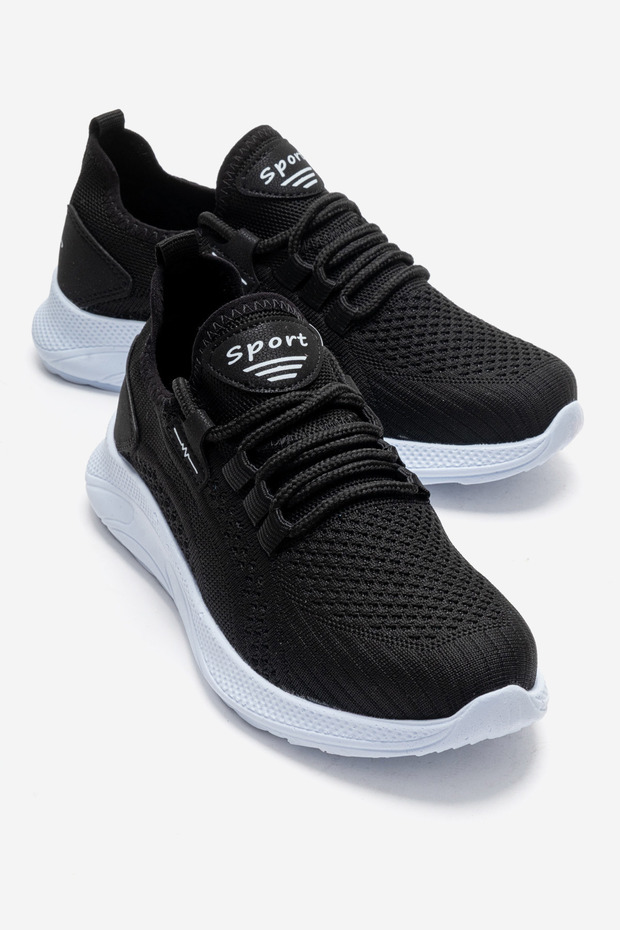 Side Striped Knitwear Women's Sports Shoes Black White