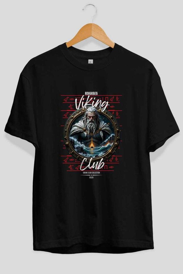 Viking Mythology 13 Pre-Printed Black Oversize T-Shirt Men Women Cotton Crew Neck T-Shirt
