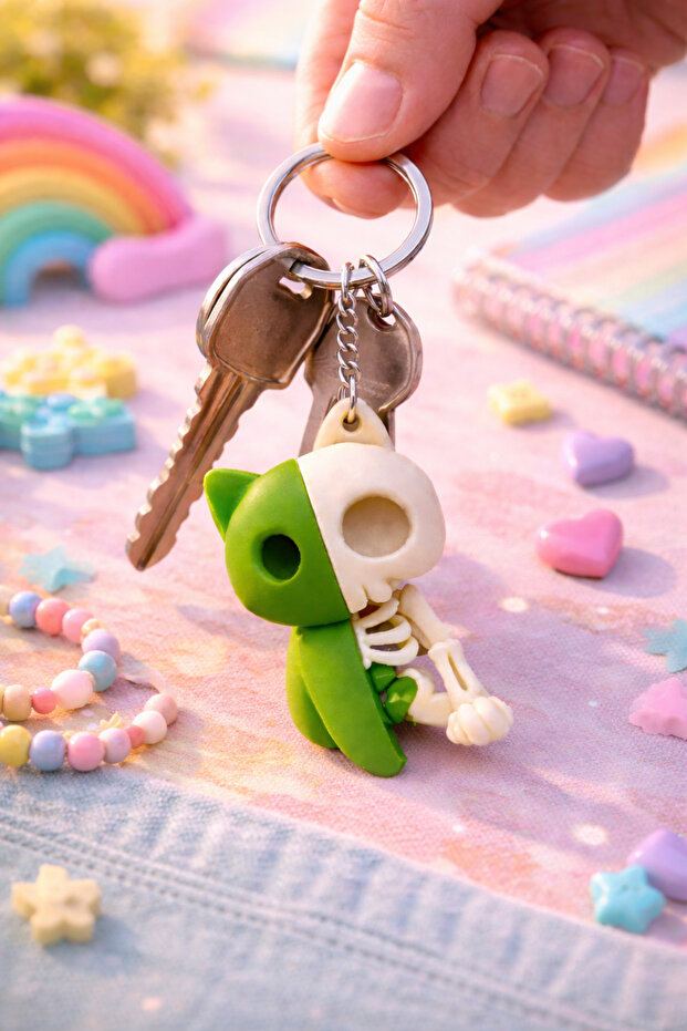 Skeleton Cat Keychain Bag Ornament Skull Cat Fun Design