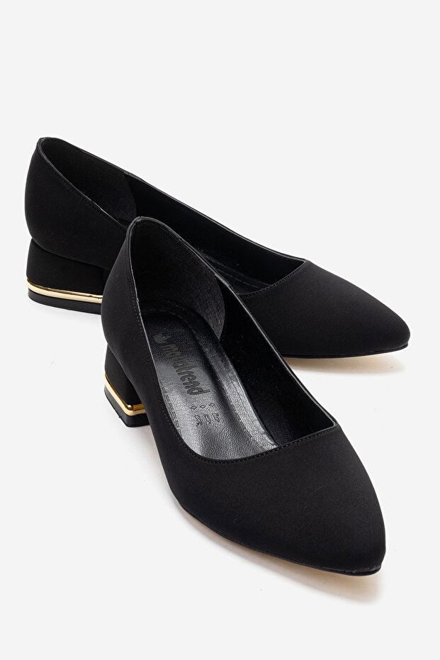 Women's Plain Galvanized Pointed Heeled Shoes Black Zra