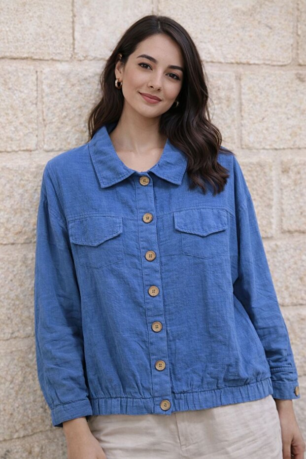 Women's 100% Cotton Fabric Shirt with Cuffed Sleeves