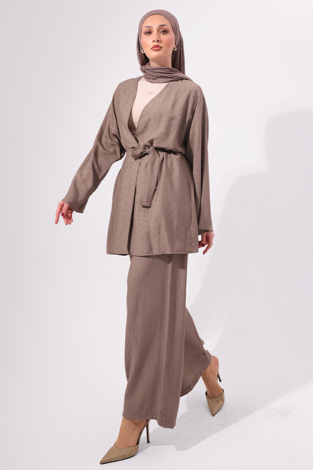 طقم مزدوج مرصع بالأحجار N7157 مينك - 4