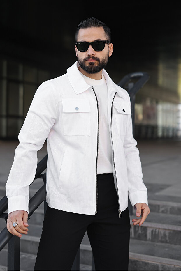 سترة كتان أساسية مع جيوب - 1