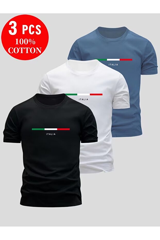 تي شيرت مطبوع بتصميم متعدد الألوان للجنسين مقاس كبير من Italy Cizgi