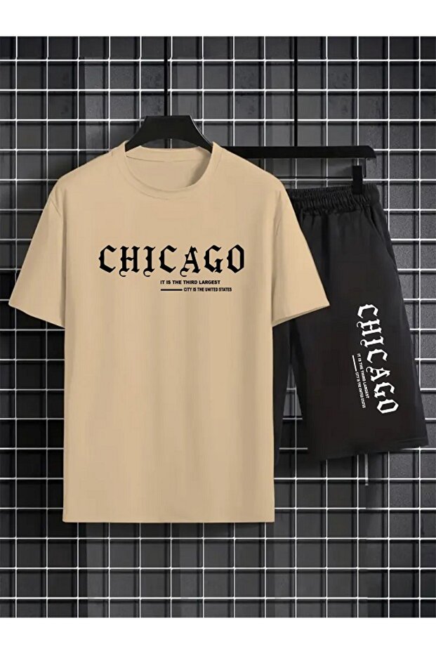 Unisex Chicago Printed Men's Shorts Set – Oversize Comfortable Cut Summer 2-Piece Combination
