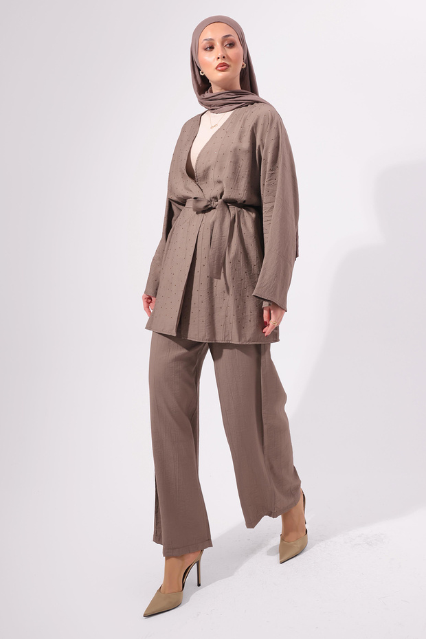 طقم مزدوج مرصع بالأحجار N7157 مينك - 2